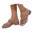 thumbnail image 1 of Glitter Slides for Women Elegant Rhinestone Slip on Low Heel Sandals Squared Open Toe Summer Slip on Dress Shoes for Party Prom Beige Size 7, 1 of 9