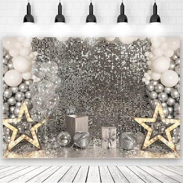 Glitter Sliver Disco Party Backdrop Women Birthday Reception Photography Background Cake Table Decor Backdrop Adult Children Portrait Background Photoshoot Props (7x5ft)