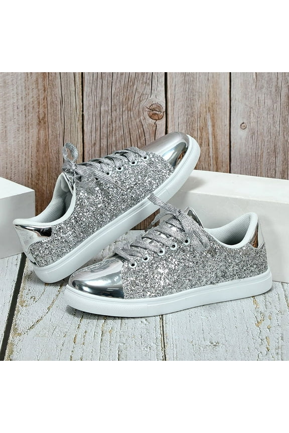 Glitter Sneakers for Women Dressy Sparkly Rhinestone Sneakers Shoes Women Bling Sequin Shiny Sneakers for Wedding Party Dancing Casual Wear