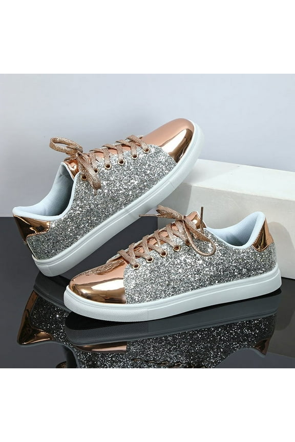 Glitter Sneakers for Women Dressy Sparkly Rhinestone Sneakers Shoes Women Bling Sequin Shiny Sneakers for Wedding Party Dancing Casual Wear