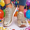 thumbnail image 1 of Glitter Sneakers for Womens Lace Up Sequin Orthopedic Sneakers (Gold 39), 1 of 7