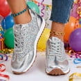 thumbnail image 1 of Glitter Sneakers for Womens Lace Up Sequin Orthopedic Sneakers (Silver 40), 1 of 7