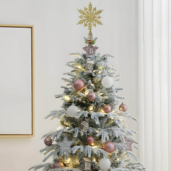 Glitter Snowflake Christmas Tree Topper - Sparkling Holiday Tree Crown with Spiral Spring Base for Festive Home & Party Decor