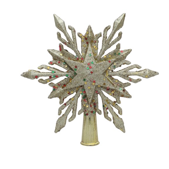 Glitter Snowflake Christmas Tree Topper Star, Gold Silver Red Sparkly Tree Top Decoration with 3D Snowflake Design for Xmas Holiday Party Home Fireplace Winter Farmhouse Christmas Tree Decor