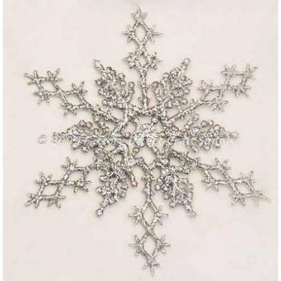 Glitter Snowflake Ornaments: 6.5 inch Silver Snowflakes