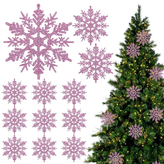Glitter Snowflake Ornaments,Plastic Snowflake Ornaments, Christmas Snowflake Decorations,Hollow Hanging Snowflake Tree Pendants For Xmas Tree Window Fireplace Mantel Holiday Indoor Decor,12 PC