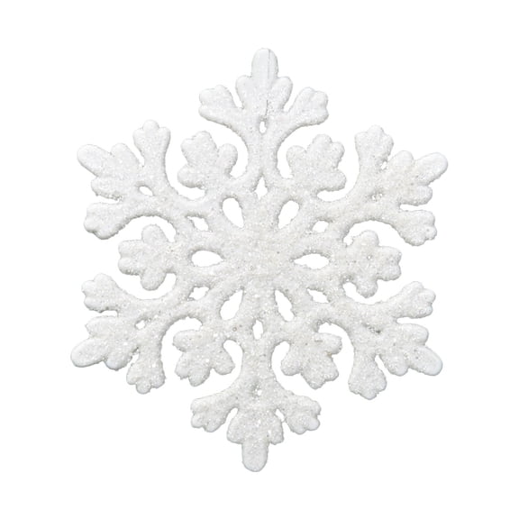 Glitter Snowflake Ornaments Set of 3 - 4 Inch Christmas Tree Decorations, White Winter Snow Flakes for Xmas Wonderland Indoor Decor