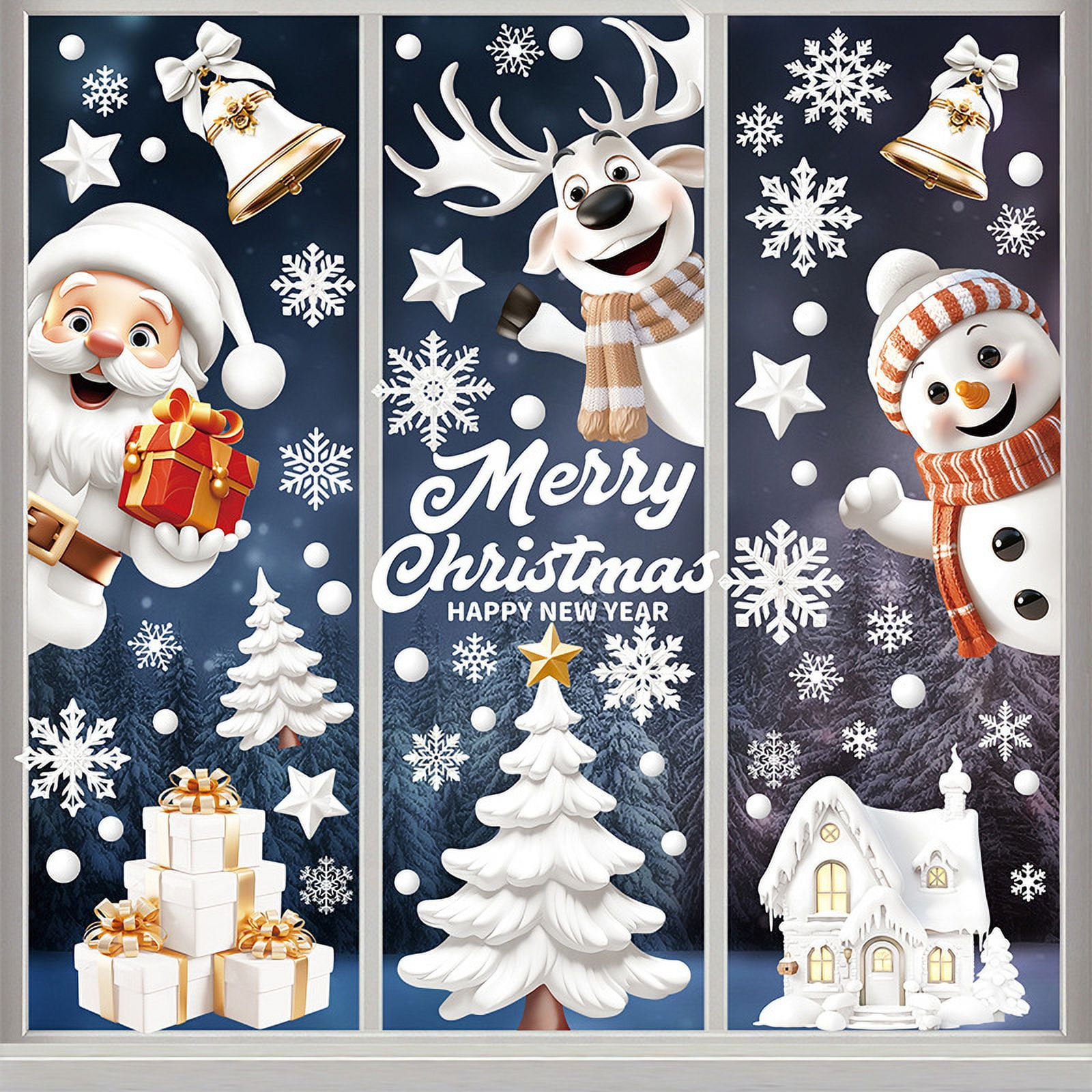 Glitter Snowflake Window Clings, 147PCS Silver Sparkling Christmas Window Clings Winter Wonderland Decorations for Home Christmas Party (Glitter Snowflake)