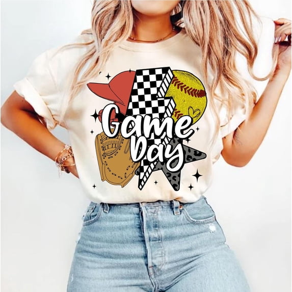 Glitter Softball T-Shirt, Game Day Softball Shirt, Retro Checkered Softball Tee, Softball Mama Shirt, Softball Mom Tee, Leopard Softball Coquette Shirt