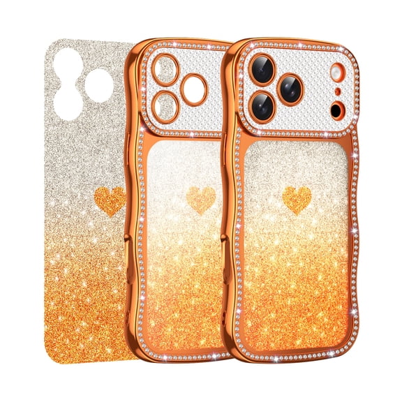Glitter Sparkle Phone Case For iPhone 18 Pro, Shiny Bling Protective Cover, Slim Lightweight Design, Textured Glitter Finish, Raised Camera Protection, Anti-Scratch Daily Phone Case,Orange