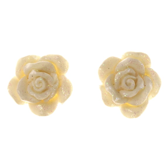 Glitter Sparkle Rose Stud-Earrings White Color #LQE2325