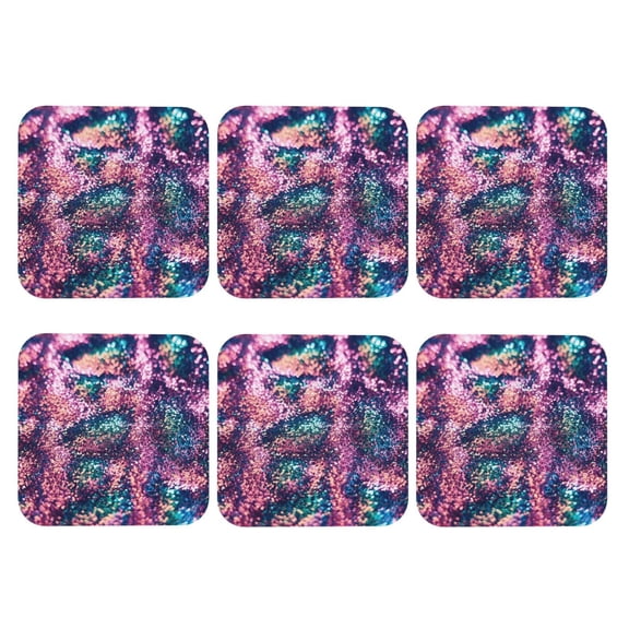 Glitter Sparkles Leather Drink Coasters for Drinks (6 Pack) for Tabletop Protection Square