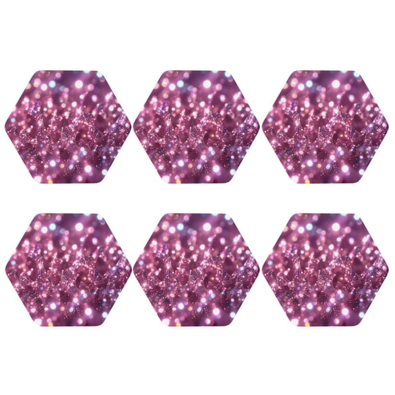 Glitter Sparkles Shimmer Set of 6 Faux Leather 4 Inch Coasters Drinks Tabletop Home Dinning Hexagon