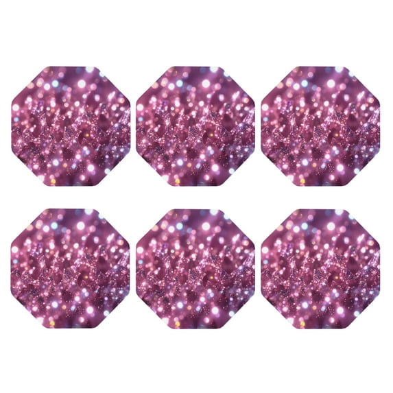 Glitter Sparkles Shimmer Set of 6 Faux Leather 4 Inch Coasters Drinks Tabletop Home Dinning Octagon