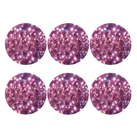 Glitter Sparkles Shimmer Set of 6 Faux Leather 4 Inch Coasters Drinks Tabletop Home Dinning Round Shape
