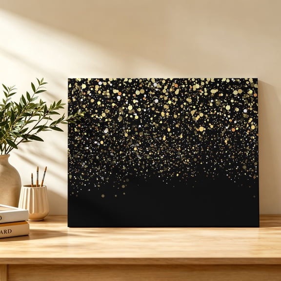 Glitter Sparkles Stars Canvas Wall Art, Modern Minimalist Black Gold Silver Gradient Wall Art Prints Artwork Framed Canvas Ready to Hang Art Pictures for Bathroom Bedroom Entry Desk Corner 10" x 8"