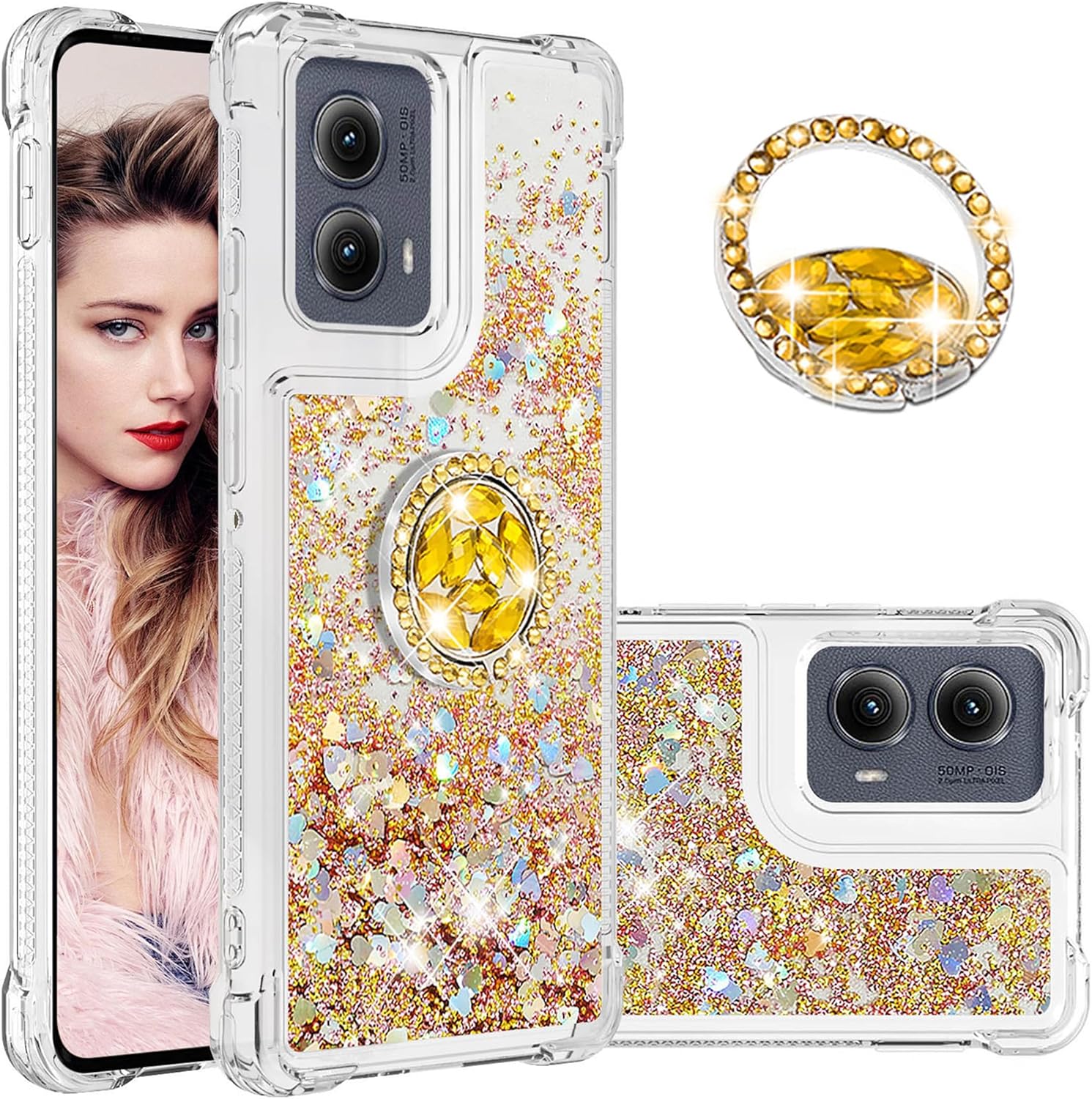 COTDINFORCA Custodia Per Motorola Moto Edge Con Portafoglio | Pelle PU Bling Cristalli E Cerniera Magnetica | Rosa Gold