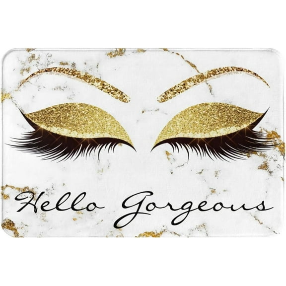Glitter Sparkly Hello Gorgeous Marble Gold Eyes Bathroom Rugs Bath Mat 16"X24" Soft Absorbent Bathroom Mats Non Slip Plush Bathmat Carpet Bath Mats for Bathroom Floor Tub and Shower