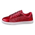 thumbnail image 1 of Glitter Sparkly Low Top Sequins Lace Up Tennis Shoes Shiny Walking Shoes Color Red Size 44, 1 of 9