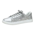 thumbnail image 1 of Glitter Sparkly Low Top Sequins Lace Up Tennis Shoes Shiny Walking Shoes Color Silver Size 38, 1 of 9