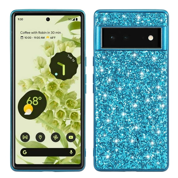 Glitter Sparkly Shiny Bling Case for Google Pixel 6, Ultra Slim Phone Case for Women Girls, Luxury Cover Anti-drop Shockproof Lightweight Protective for Google Pixel 6 Crystal Case, Blue