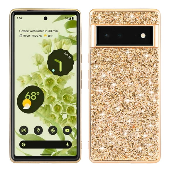 Glitter Sparkly Shiny Bling Case for Google Pixel 6, Ultra Slim Phone Case for Women Girls, Luxury Cover Anti-drop Shockproof Lightweight Protective for Google Pixel 6 Crystal Case, Gold