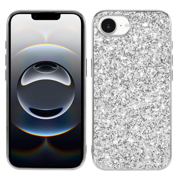 Glitter Sparkly Shiny Bling Case for iPhone 16e, Ultra Slim Phone Case for Women Girls, Luxury Cover Anti-drop Shockproof Lightweight Protective for iPhone 16e Crystal Case, Silver
