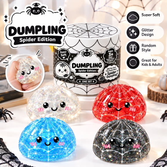 Glitter Spider Dumpling Squishy Blind Box Toys-Random Cute Face Slow Rebound Squeeze Ball Sensory Fidget Mystery Blind Box for Stress Relief Party Holiday Favors Goodie Bags&Christmas Stocking Gifts