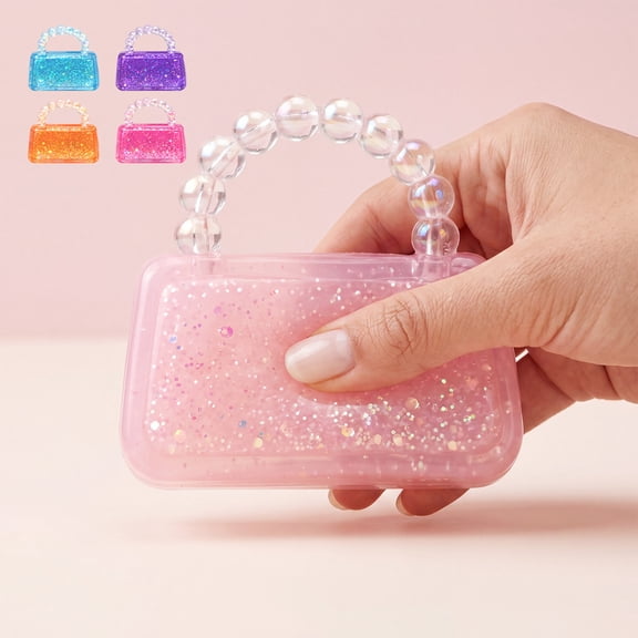 Glitter Squishy Mini Handbag, Transparent Sequined Purse Stress Relief Accessory, Cute Portable Squishy Fidget for Office Desk Daily Leisure