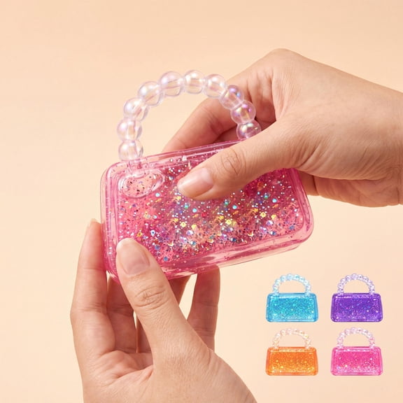 Glitter Squishy Mini Handbag, Transparent Sequined Purse Stress Relief Accessory, Cute Portable Squishy Fidget for Office Desk Daily Leisure