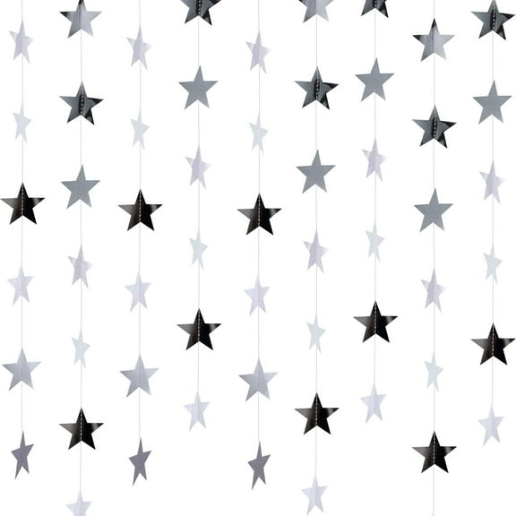 Glitter Star Garland Banner Christmas Decor 130 Feet Star Hanging Bunting Banner Twinkle Backdrop for Homecoming Classroom Wedding Birthday Halloween Party Supplies(Silver)