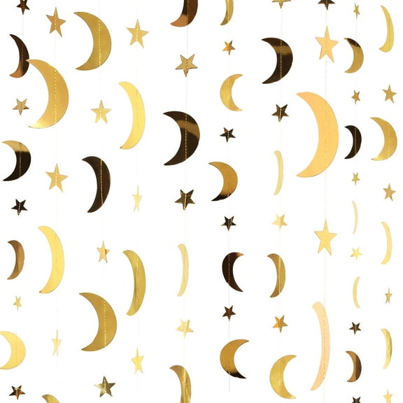 Glitter Star Moon Garland Banner Decoration, 130FT Star Moon Paper Garland Hanging Bunting Banner Backdrop for Graduation Class Congrats Grad Party Decoration
