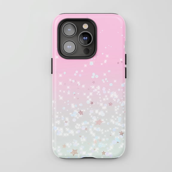 Glitter Star Pattern For All iPhone Series Tough Phone Case Pink Mint Ombre Sparkle