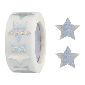 Glitter Star Stickers 1 Inch 1 Roll DIY Adhesive Sparkling Labels Notes, Greeting Cards, 500 Count/Roll Silver Powder
