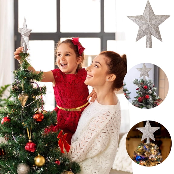 Glitter Star Tree Topper Christmas Sparkle Holiday Tree Topper Decorations Xmas Ornament for Home Christmas Party Festive Decor Glitter Star Tree Top Decoration for Xmas Tree