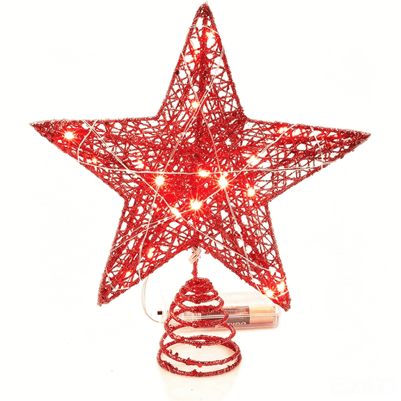 Glitter Star Tree Topper - Christmas Tree Decorations,Xmas Tree Topper with Lights Decor Xmas Ornament 10" (Red)