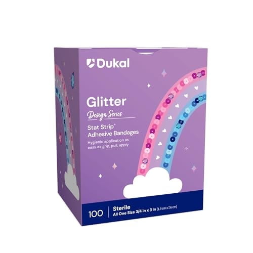 Dukal Design Series Glitter Adhesive Bandages with Stat Strip Technology, 3/4" x 3" (Box of 100)