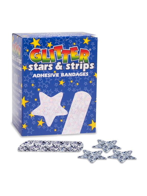 Stat Strip Kid Design (Glitter Stars and Stripes) Plastic Adhesive Bandage Sterile .75 x 3" 100 per Box