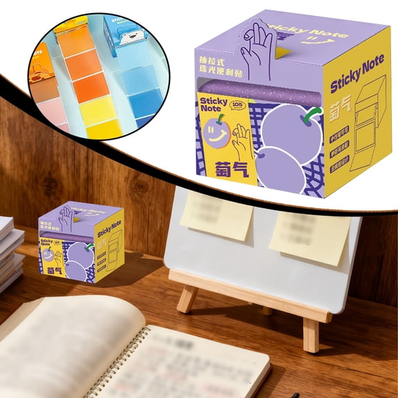 Glitter Sticky Note, Pull Out Transparent Sticky Notes, Full Adhesive Sticky Notes Cute with Tear-Off Lines, Sticky Notes for Classroom Office Planning Supplies, Purple