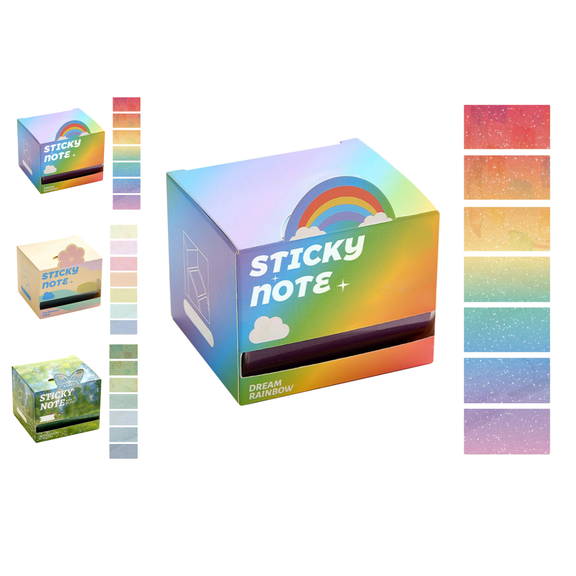 Glitter Sticky Notes, Transparent Pearlescent Pull Out Memo Pad Box, Gradient Shimmer Pop-Up Stickies, Daily Task Reminders And DIY Scrapbook Projects(Dream Rainbow)
