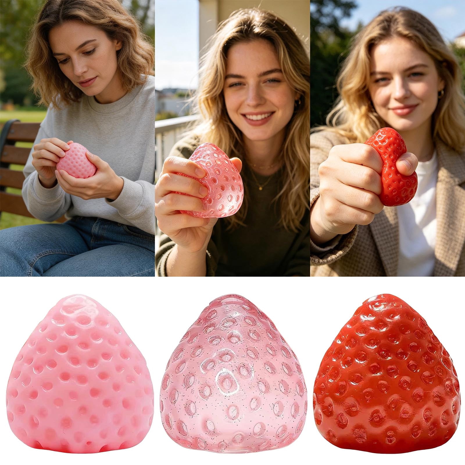 Glitter Strawberry Squishies, 3 Pack Squishy Ultra Soft Creamy Mud