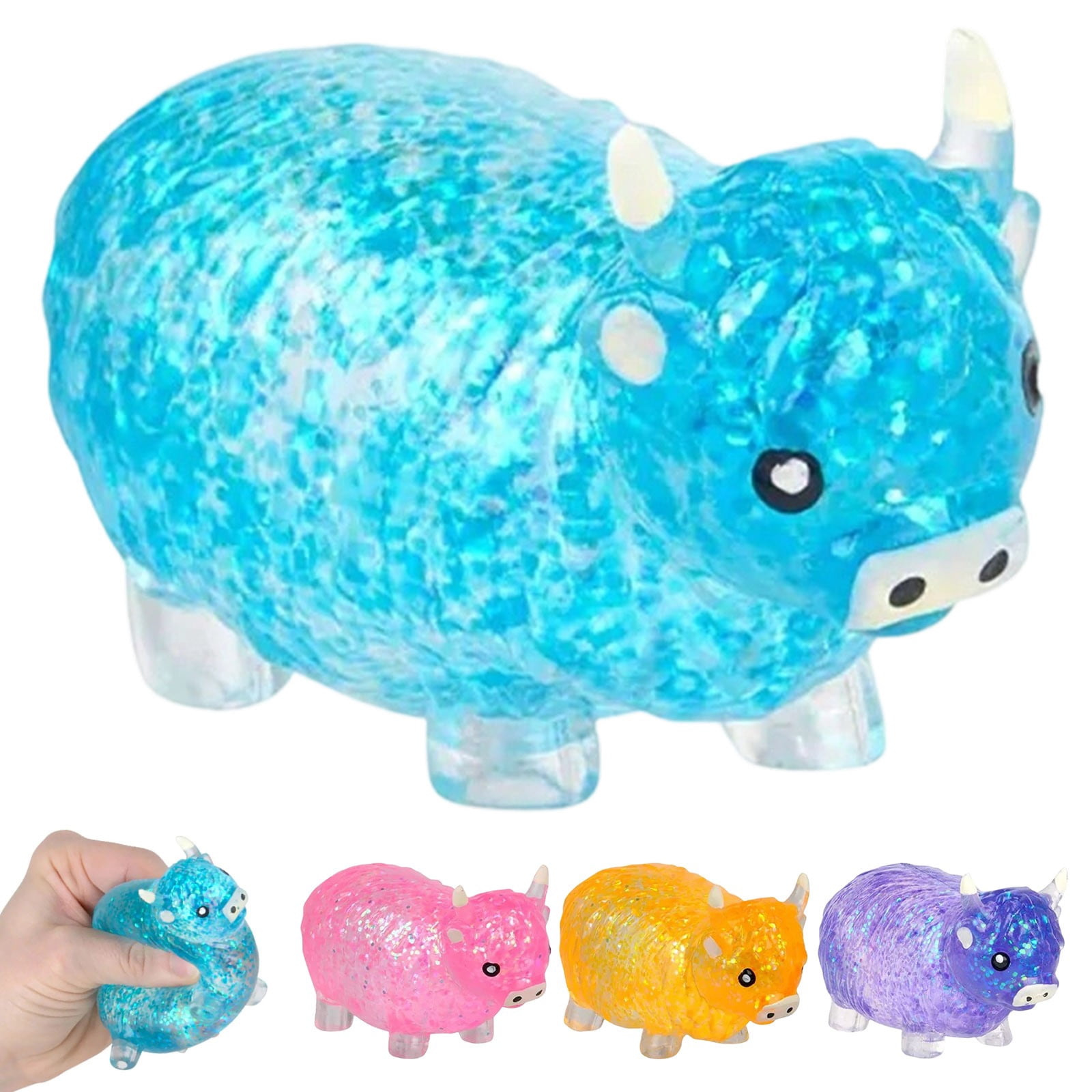 Glitter Stress Relief Hippo Squeeze, Cute Malt Sugar Filled Hippo Squeeze Sensory Fidget, for Adults Anxiety Relief Birthday Party Favors Gift Sugar Ball (Blue)