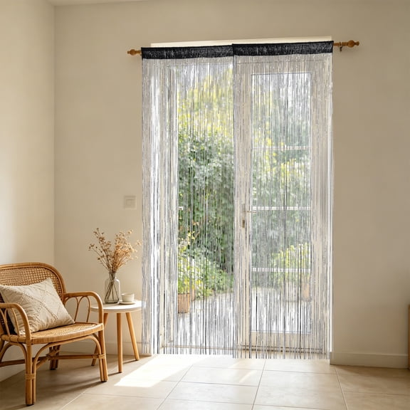 Glitter String Door Curtain 91x200cm – Silver Fringe Tassel Panel with Rod Pocket, Sparkling Room Divider for Doorways, Wedding Party Backdrop and Window Decor