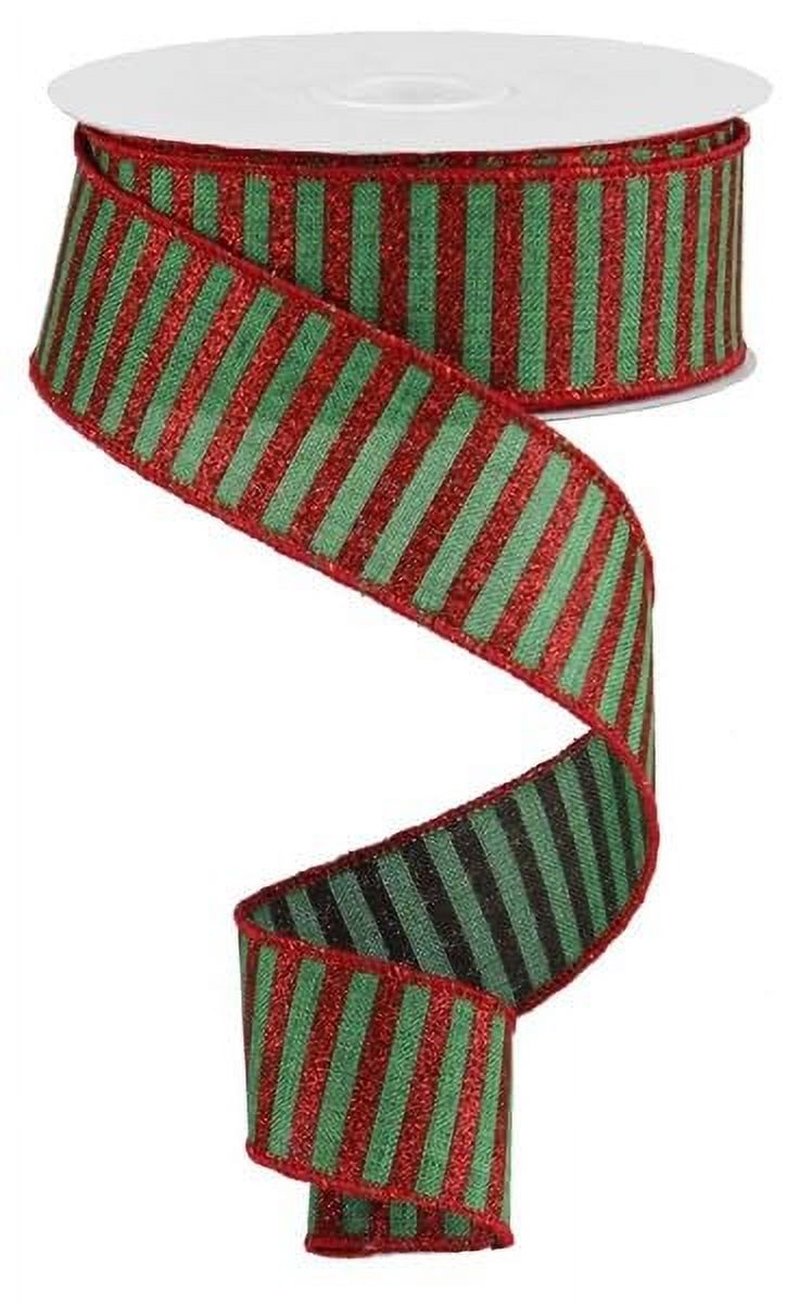 Glitter Stripe On Royal Wired Ribbon, Red and Green, 1.5 inches x 50 Yards (150 feet)