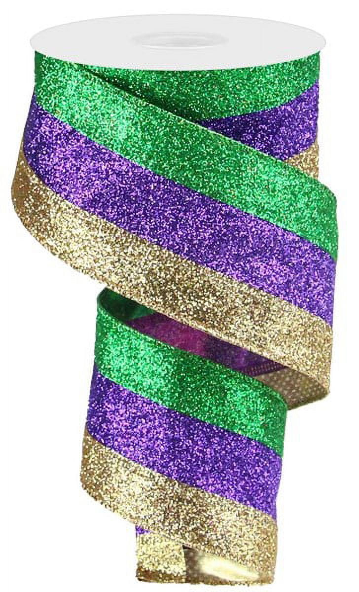 2.5 x 10 YD Mardi Gras 3 in 1 Metallic Wired Ribbon in Purple/Green/Gold