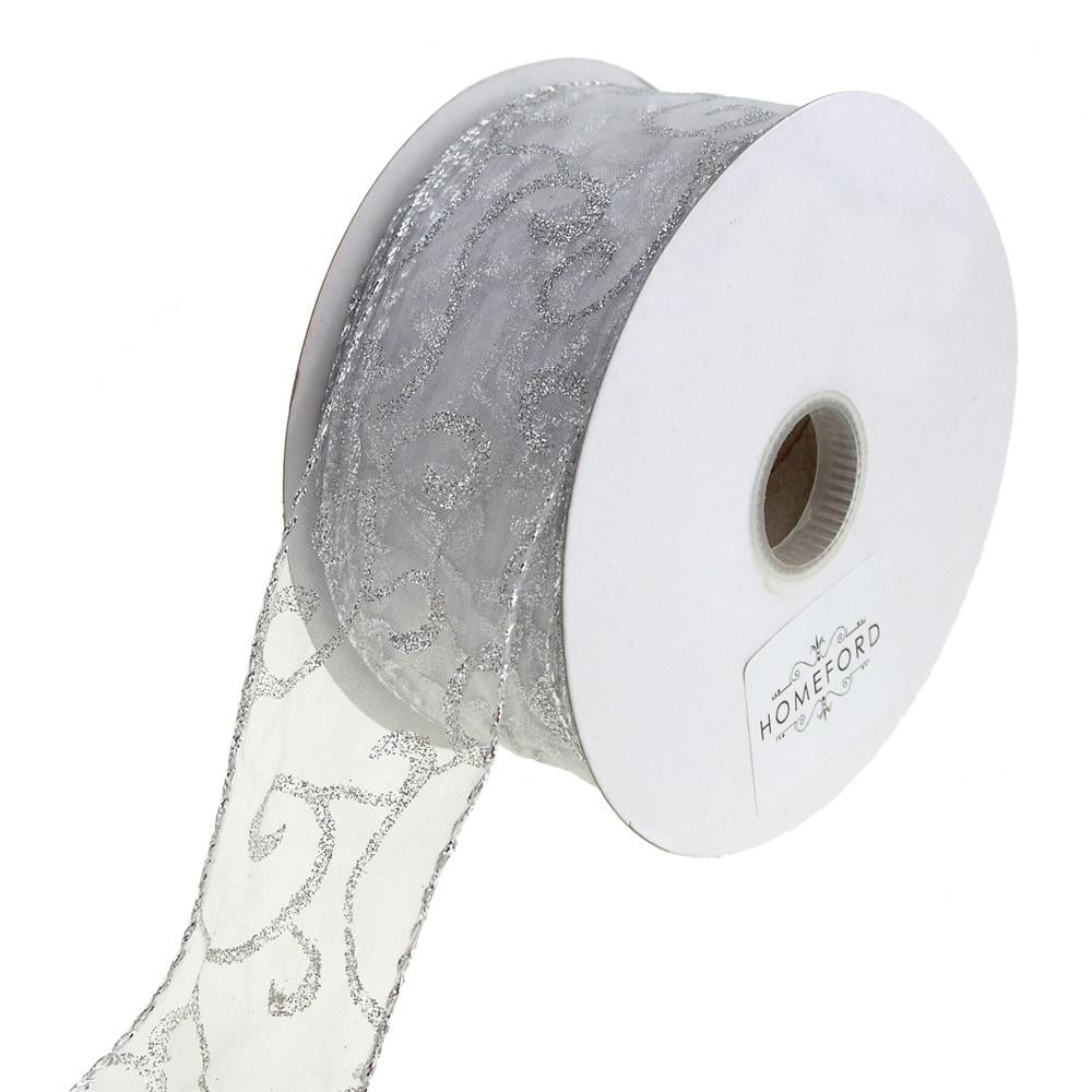 Glitter Swirl Organza Wired Christmas Holiday Ribbon, 2-1/2-Inch, 50 Yards