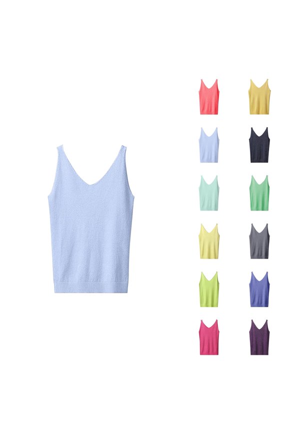 Glitter Tank Tops for Women Summer V Neck Ribbed Hem Sparkle Sleeveless Sweater Rave Party Outfits