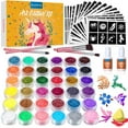 thumbnail image 1 of Glitter Tattoo Set, Caveen Bledras 36 Colors Kids Tattoo Kit, 178 Stencils, 4 Brushes, 2 Glues for Carnival, Cosplay Parties (Orange), 1 of 13