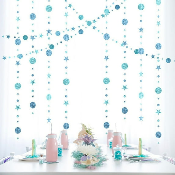 Glitter Teal Star Circle Garland for Party Decorations Hanging Dot Banner Streamer Backdrop Decor for Wedding Birthday Engagement Bridal Shower Bachelorette Graduation Party Supplies