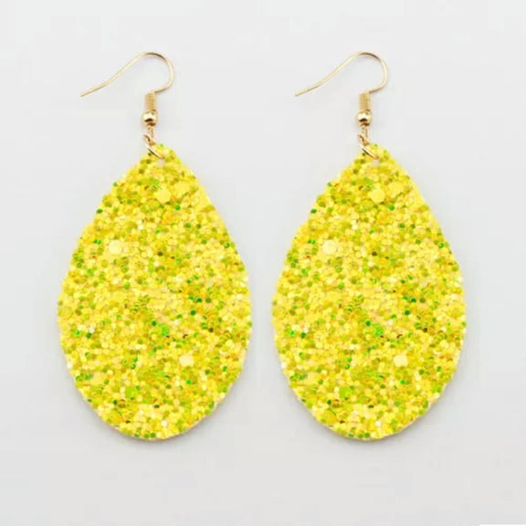 Glitter Teardrop Faux Leather Earrings Chunky Pu Leather Fashion Women Jewelry